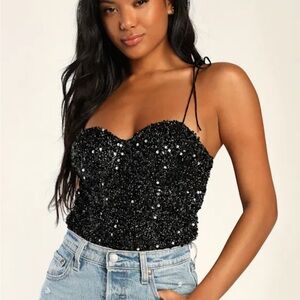 Lulu's Black Sequin Bodysuit